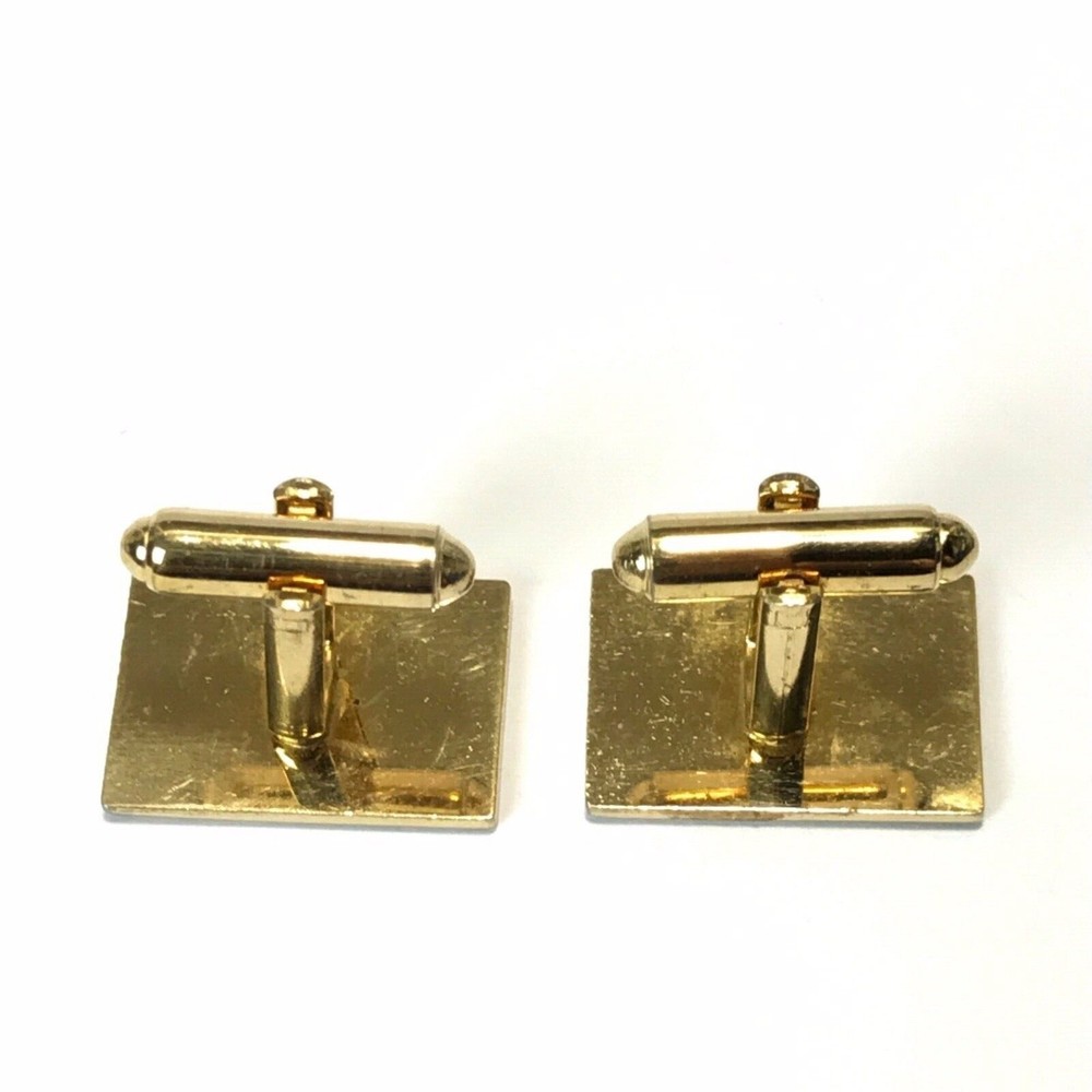 Vintage Shields Gold Tone Rectangular Striped Textured Cuff Links Men's Cufflink - Picture 5 of 5